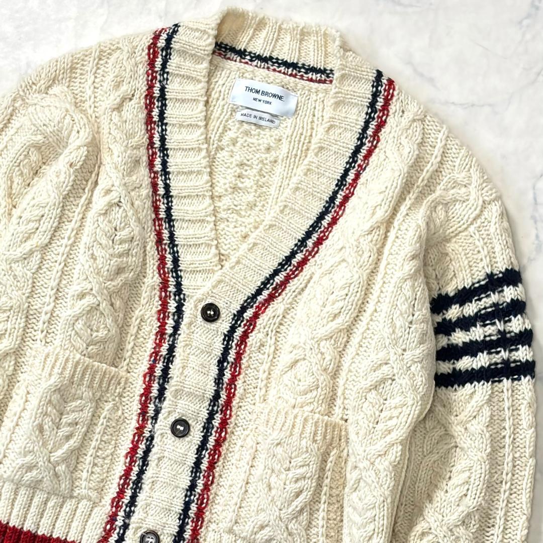 トムブラウン 4bar Vネックカーディガン アイボリー サイズ1 tm1