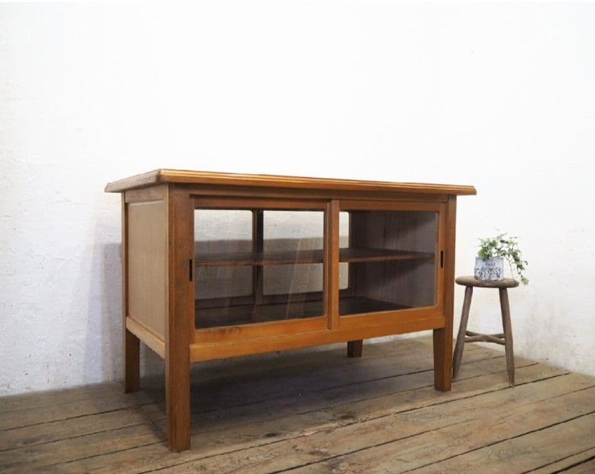 1198 ヴィンテージ　作業台　陳列台　テーブル　ガラスケース　レトロ　店舗什器