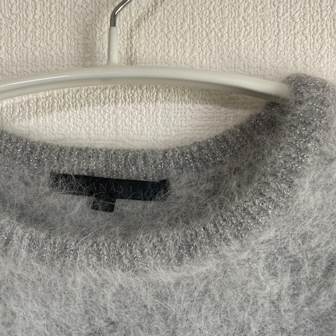 ANAYI グレー アンゴラ72% ラメクルーネックセーター