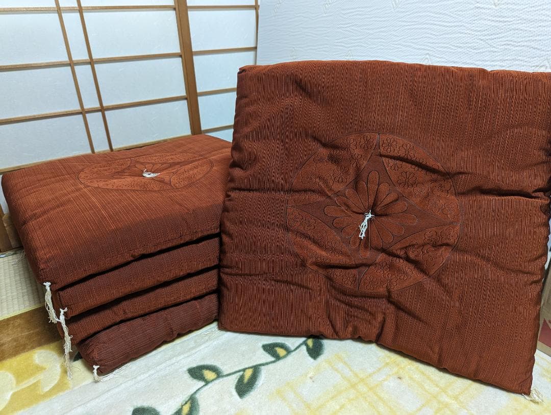 【昭和レトロ】来客用オーダーメイド高級座布団　5枚組（えんじ、ボルドー）