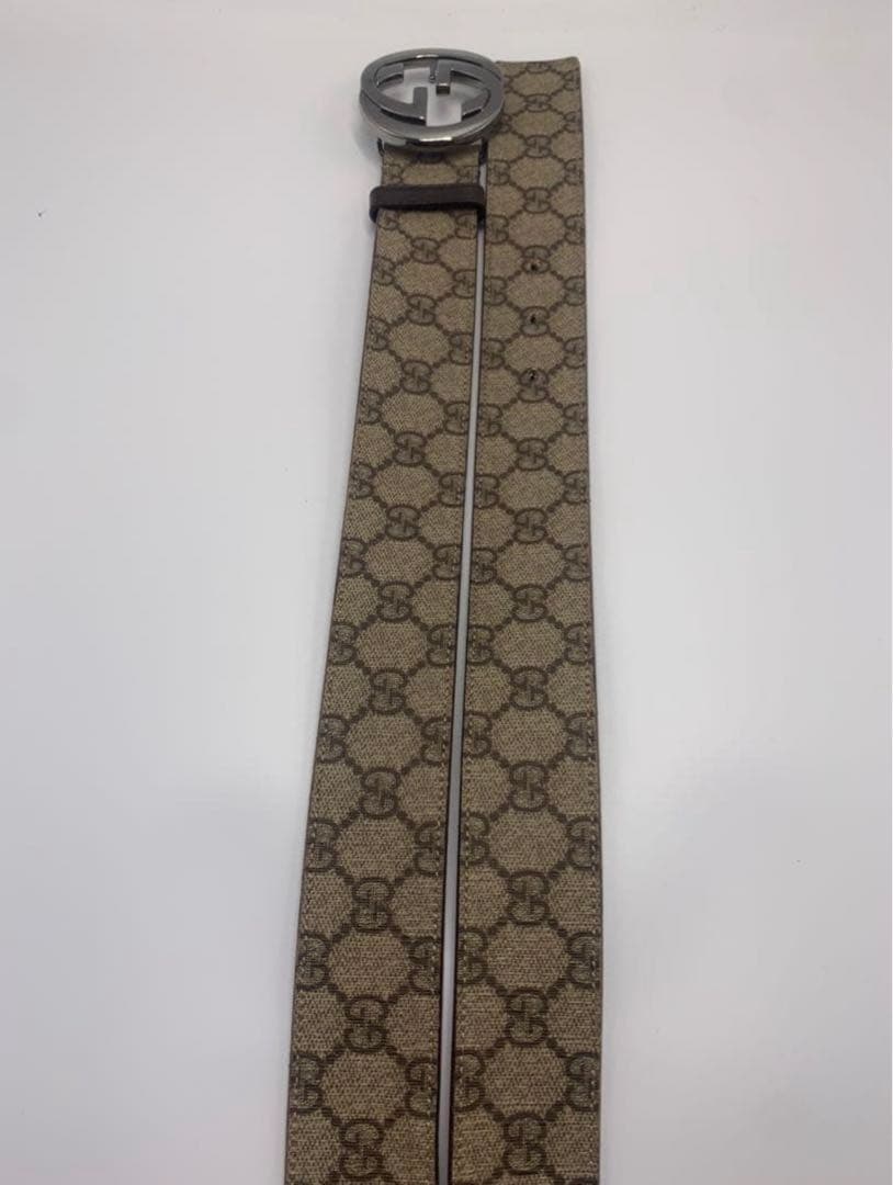 GUCCI　グッチ GGスプリーム　インターロッキング　ベルト　シルバー P55