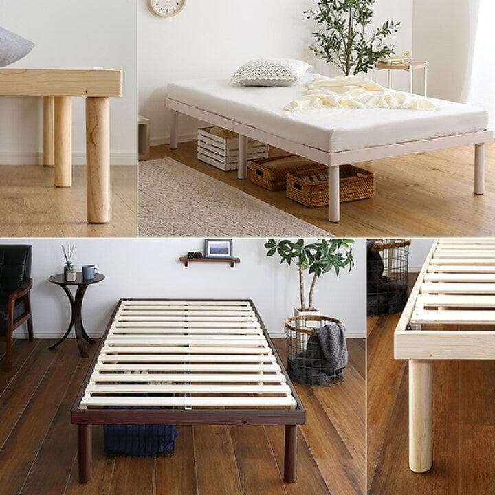 シングルベッド◆パイン材高さ2段階調整脚付きすのこベッド(シングル)ナチュラル②