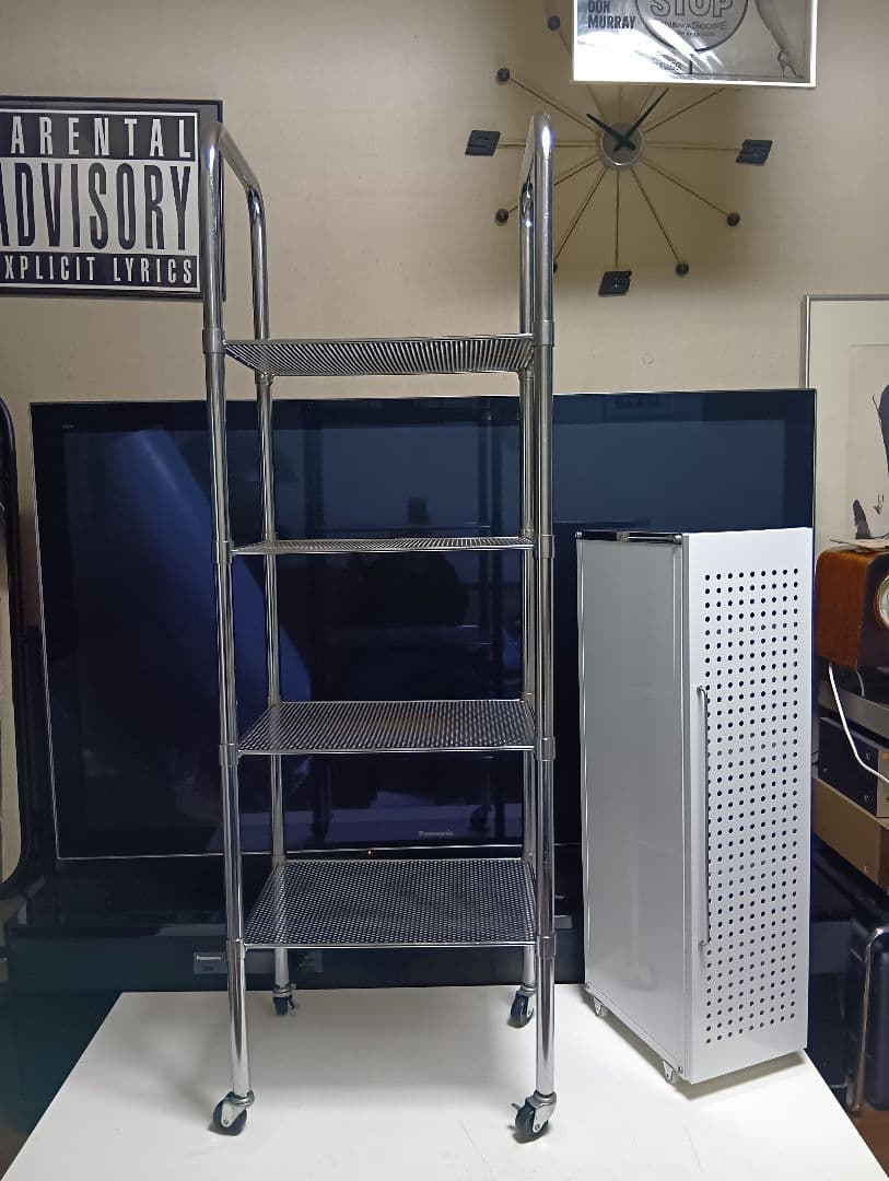 希少　1980's　スペースエイジ　パンチングメタル　ステン　シェルフ　ワゴン