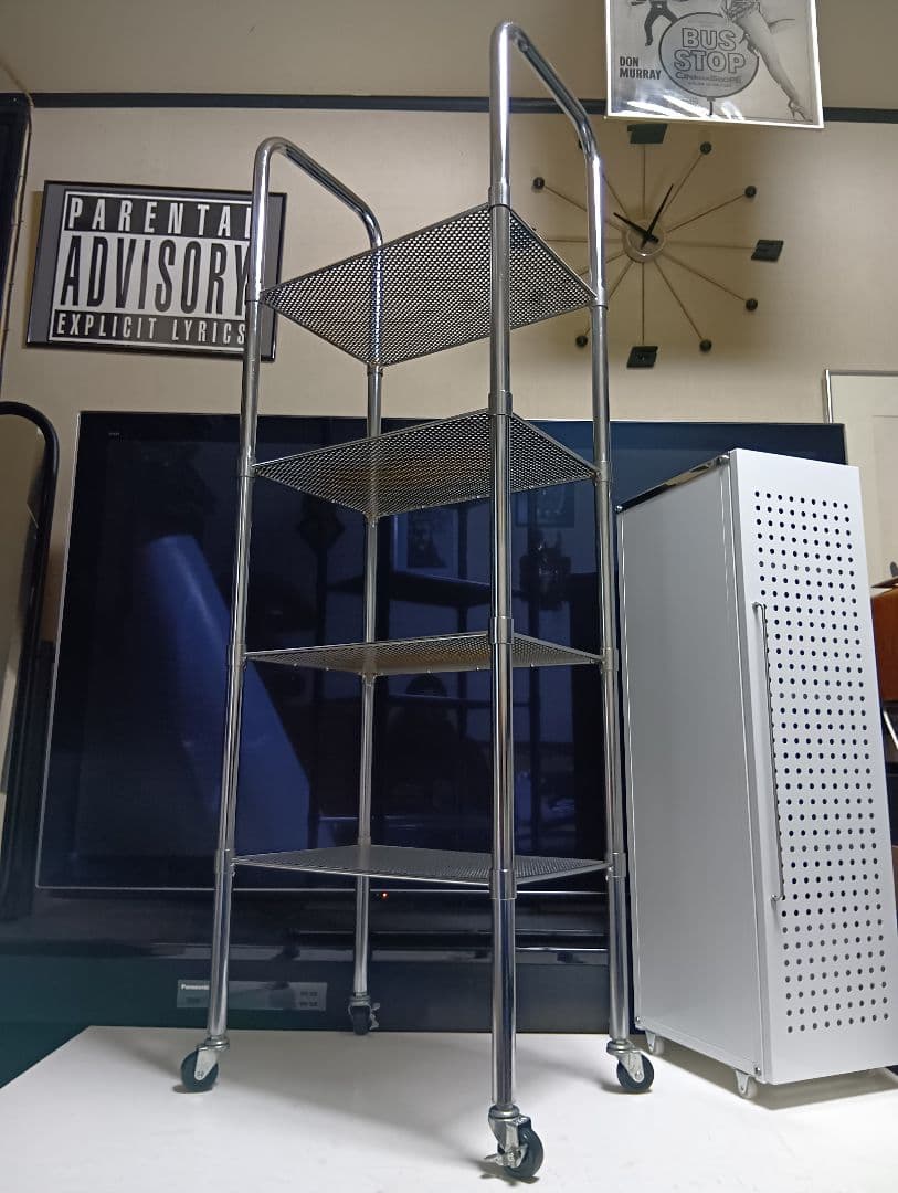 希少　1980's　スペースエイジ　パンチングメタル　ステン　シェルフ　ワゴン