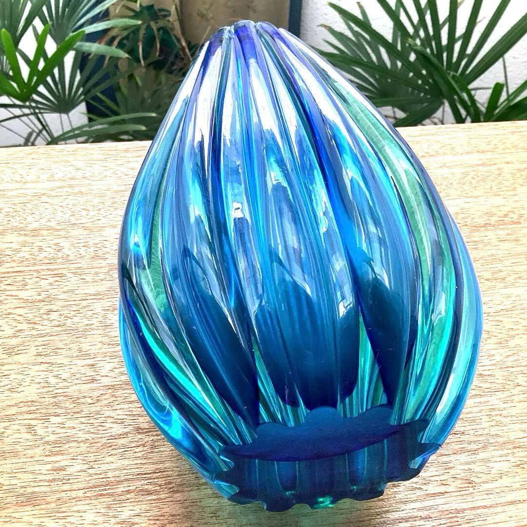 【ブルー&グリーン　2層ガラス】　フラワーベース