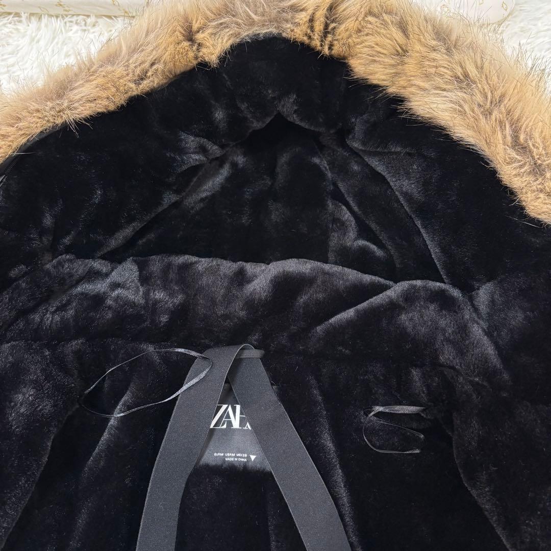 美品　ZARA ロング　コート　ダウン　黒　ファー