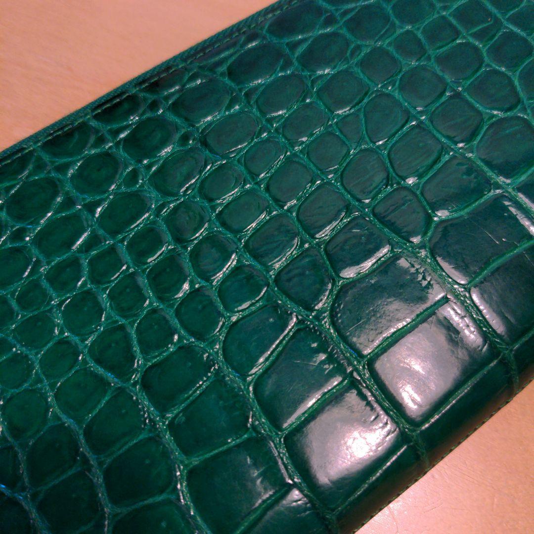 池田工芸100万円がはいる長財布クロコダイルダブルゴールドパイソンモデルグリーン