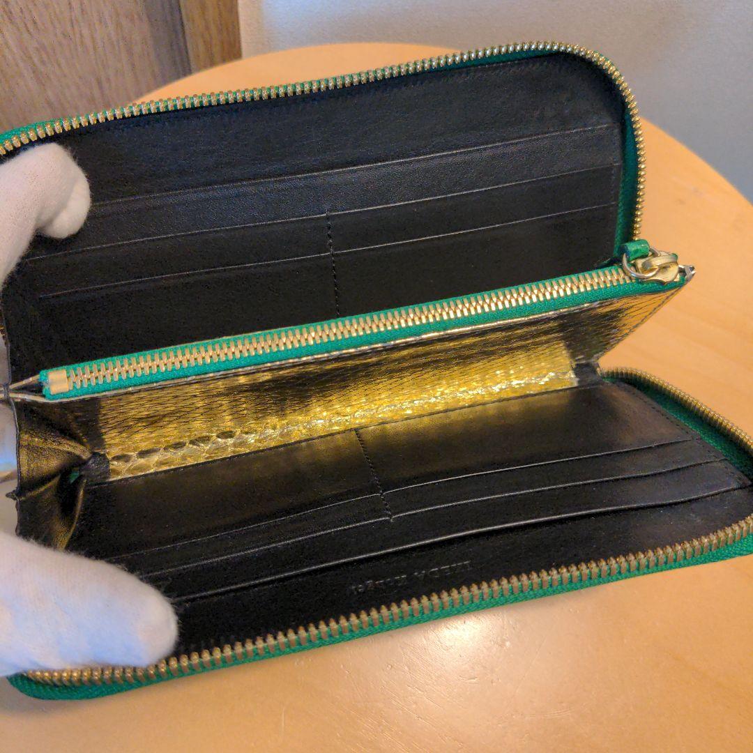 池田工芸100万円がはいる長財布クロコダイルダブルゴールドパイソンモデルグリーン