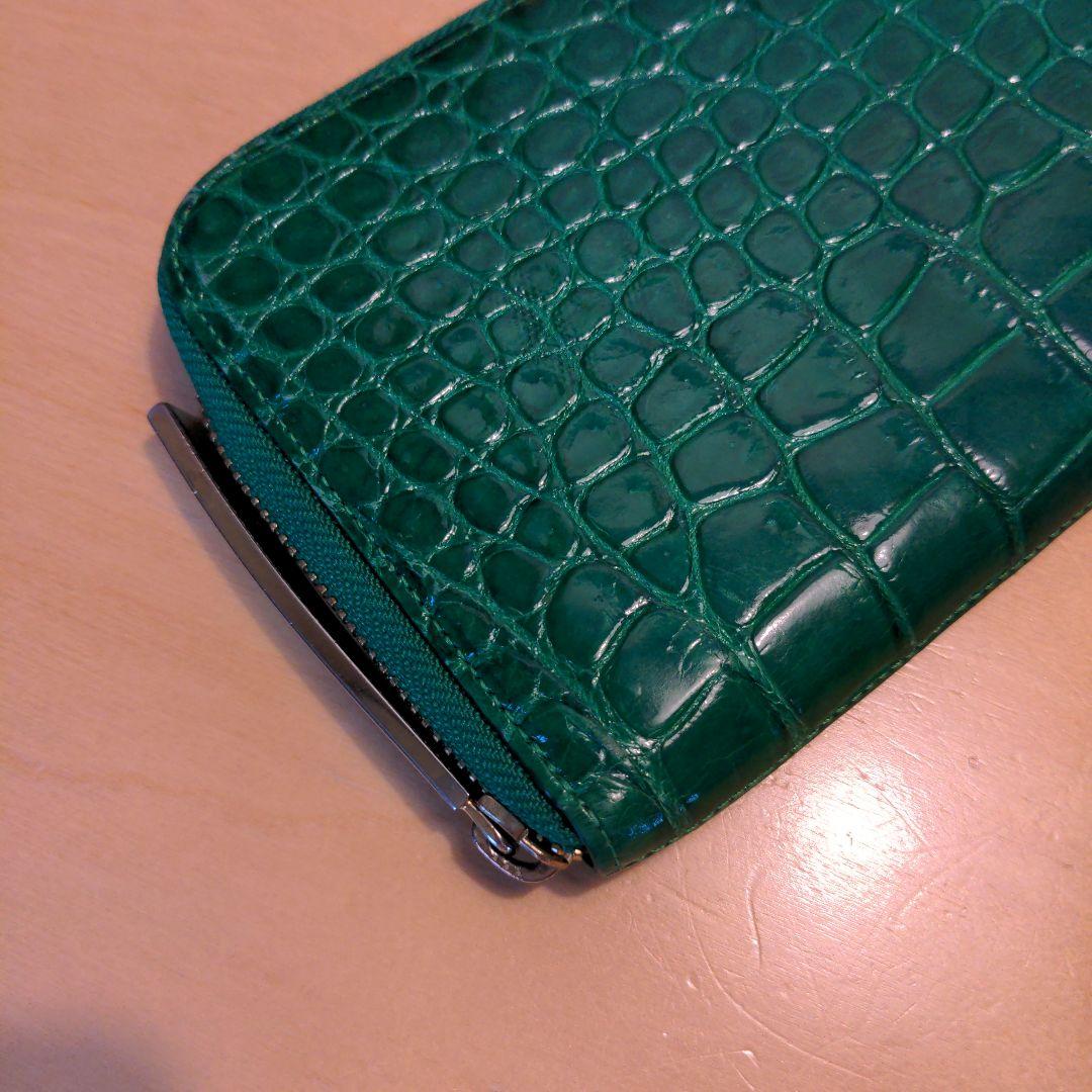池田工芸100万円がはいる長財布クロコダイルダブルゴールドパイソンモデルグリーン