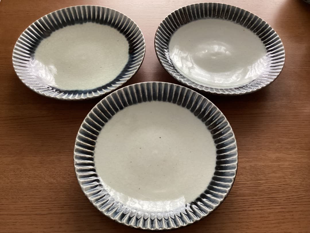 【新品】やきもの山上　７寸皿 呉洲しのぎ　3枚セット　作家物