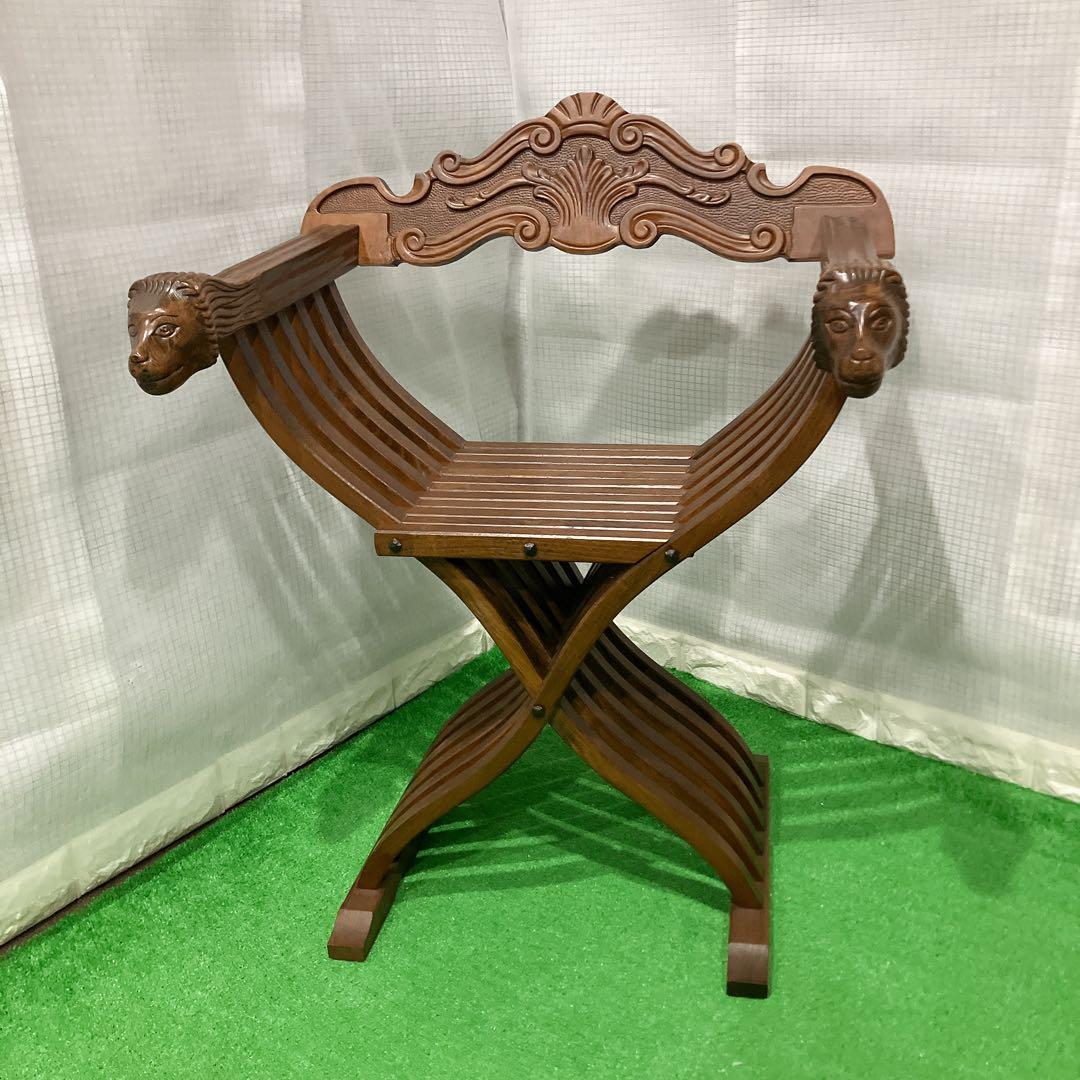 美品 イタリア製 サヴォナローラチェア ライオンチェア 折り畳み椅子