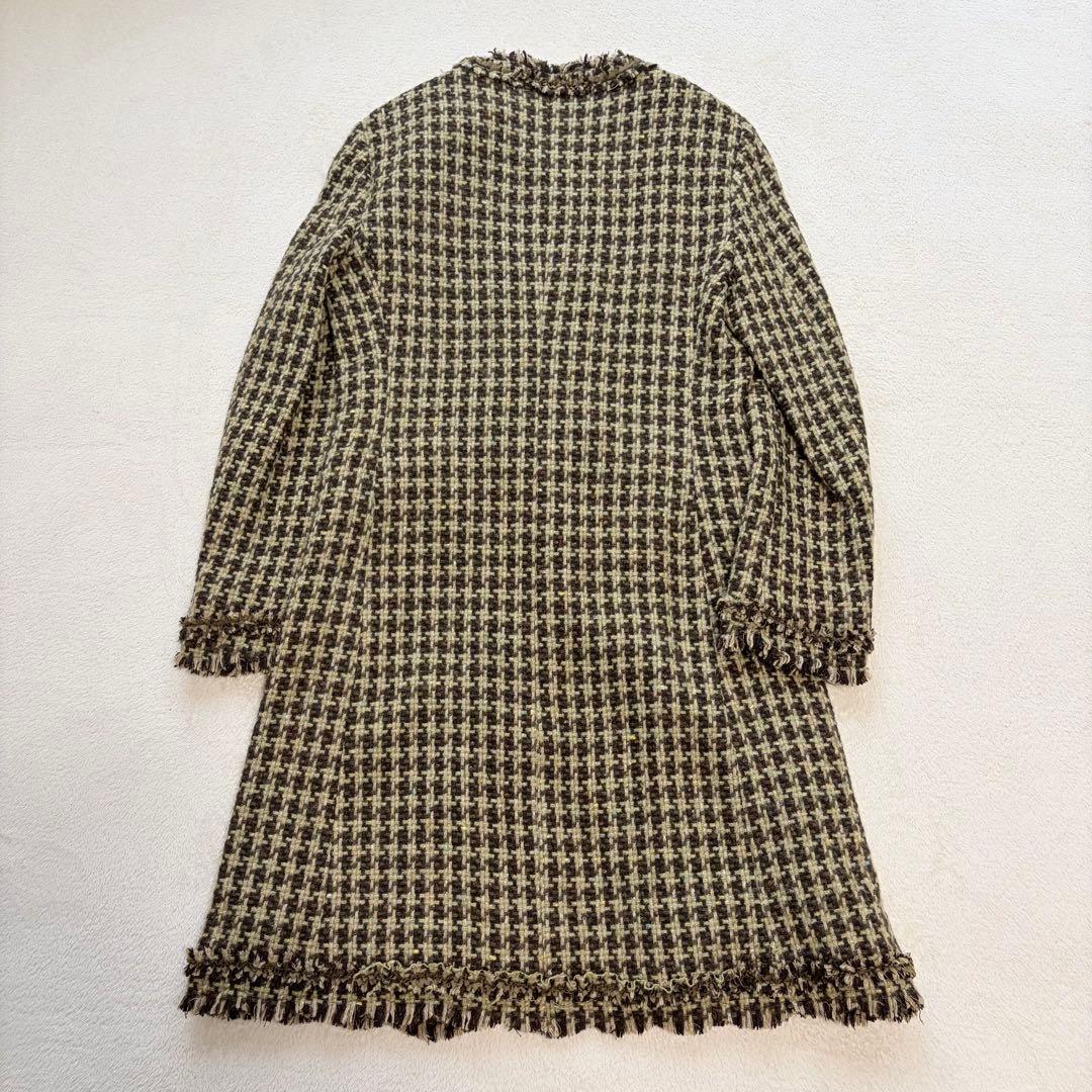 ❁ MOSCHINO ツイードロングコート フリンジ イタリア性 ノーカラー