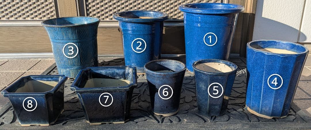 ★青い陶器製植木鉢8個セット