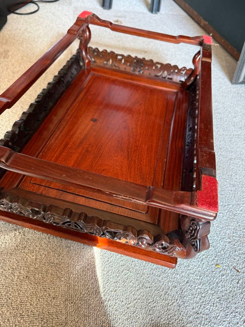 唐木花台 仁刻印 花梨材 彫刻大型飾り台 香炉台 盆景台 高級唐木家具