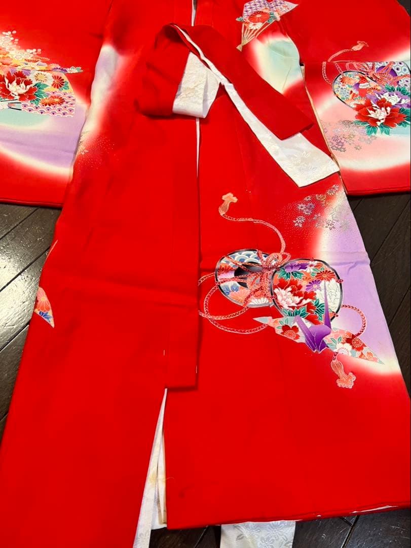 赤い花柄着物 七五三用　女の子