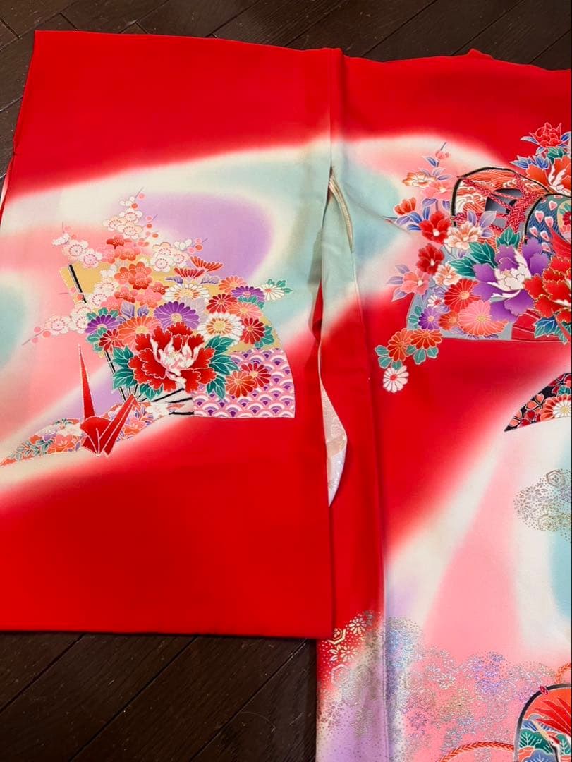 赤い花柄着物 七五三用　女の子