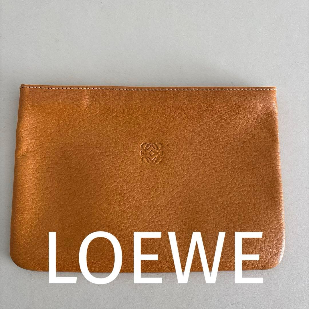 美品 LOEWE ロエベ アナグラム オールレザー ポーチ キャメルブラウン
