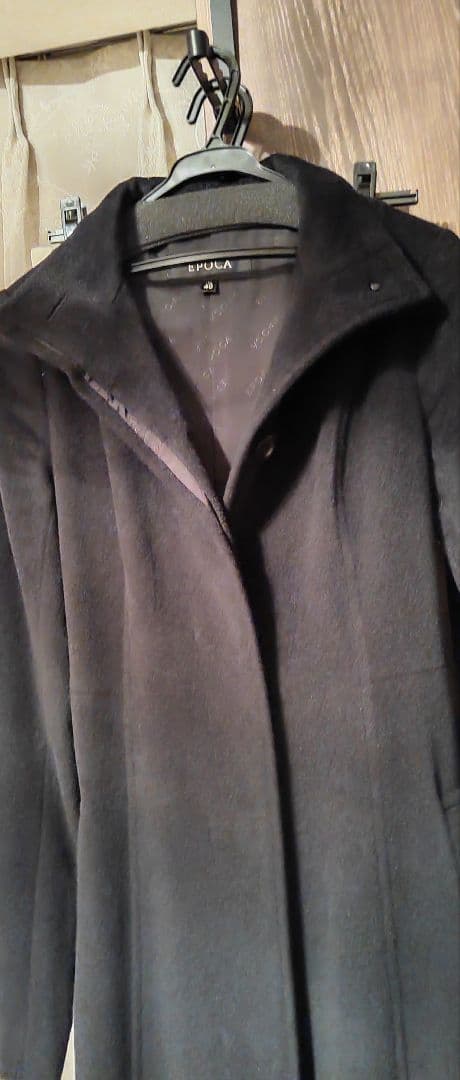 エポカ☆サンプル品　スリム黒のファー付ロングコート40 S〜Ｍ