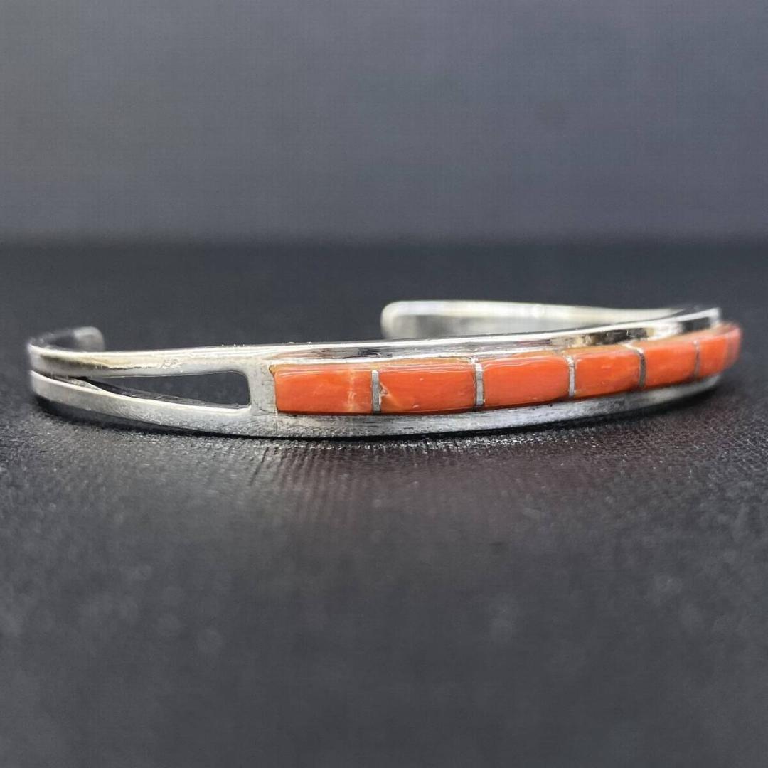 SAAD PREMIUM シルバー 925 コーラル 赤珊瑚 インレイバングル
