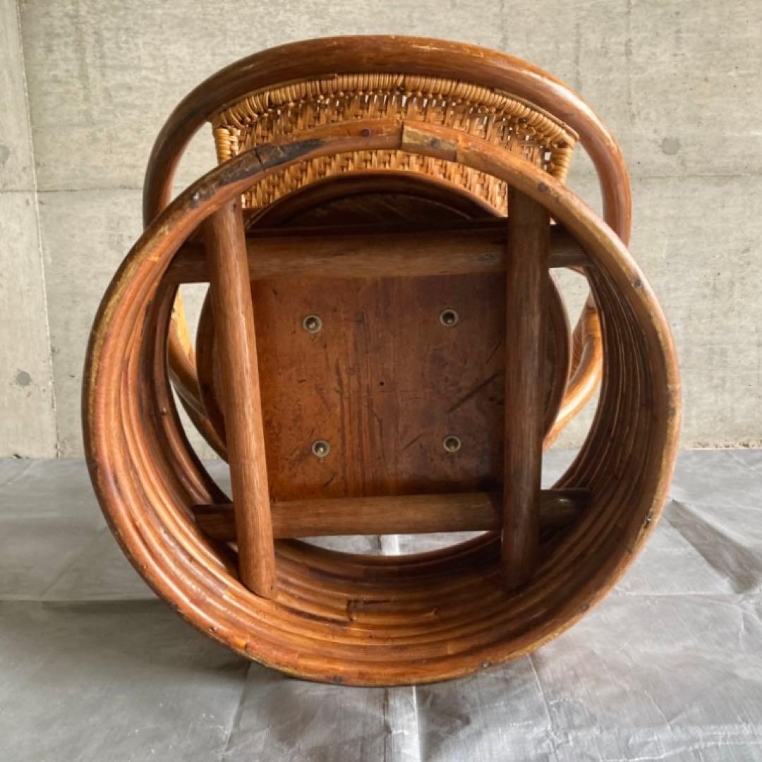 籐 ラタン 回転椅子 チェア 丸型 円形 編み込み アジアン 木製 家具 レトロ