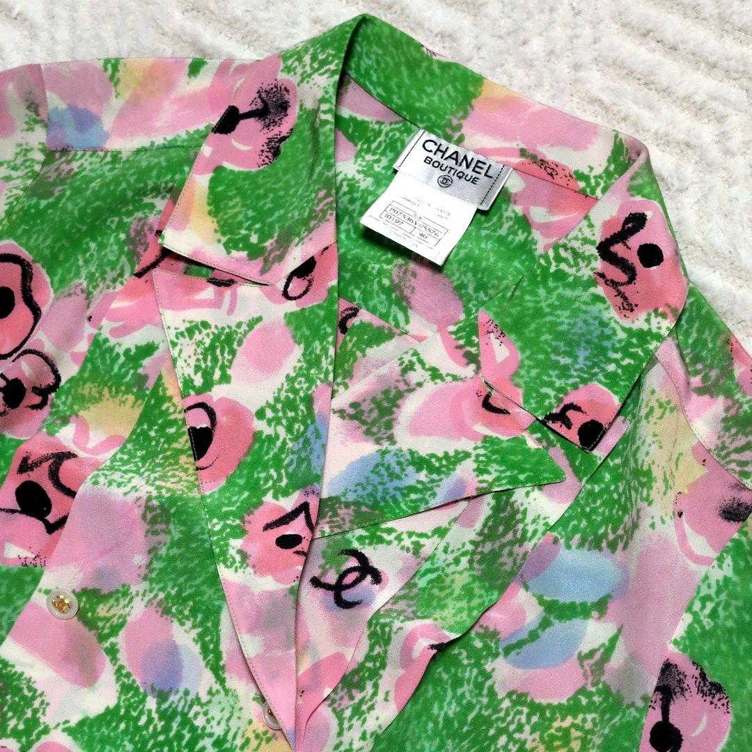 希少✨CHANEL 97p シャネル フラワーシルククロップドブラウス