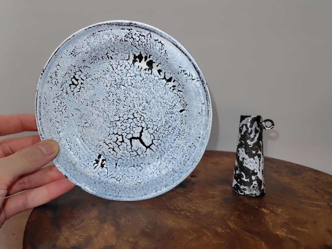 大山求さん　作品　2点セット　作家　鉄 皿　一輪挿し