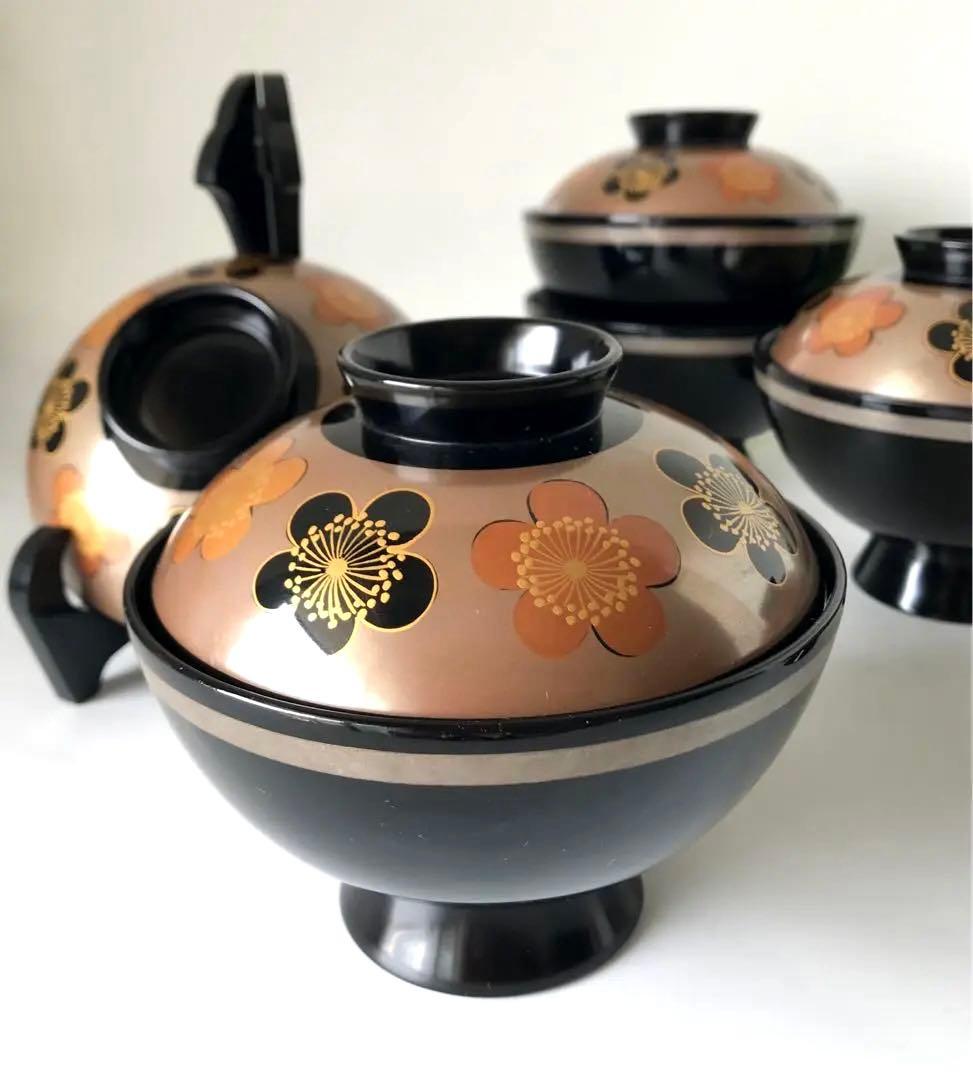 稀少　色絵柄　能登輪島塗 蒔絵 木製　蓋付椀 煮物椀　吸物椀　5客セット　共箱