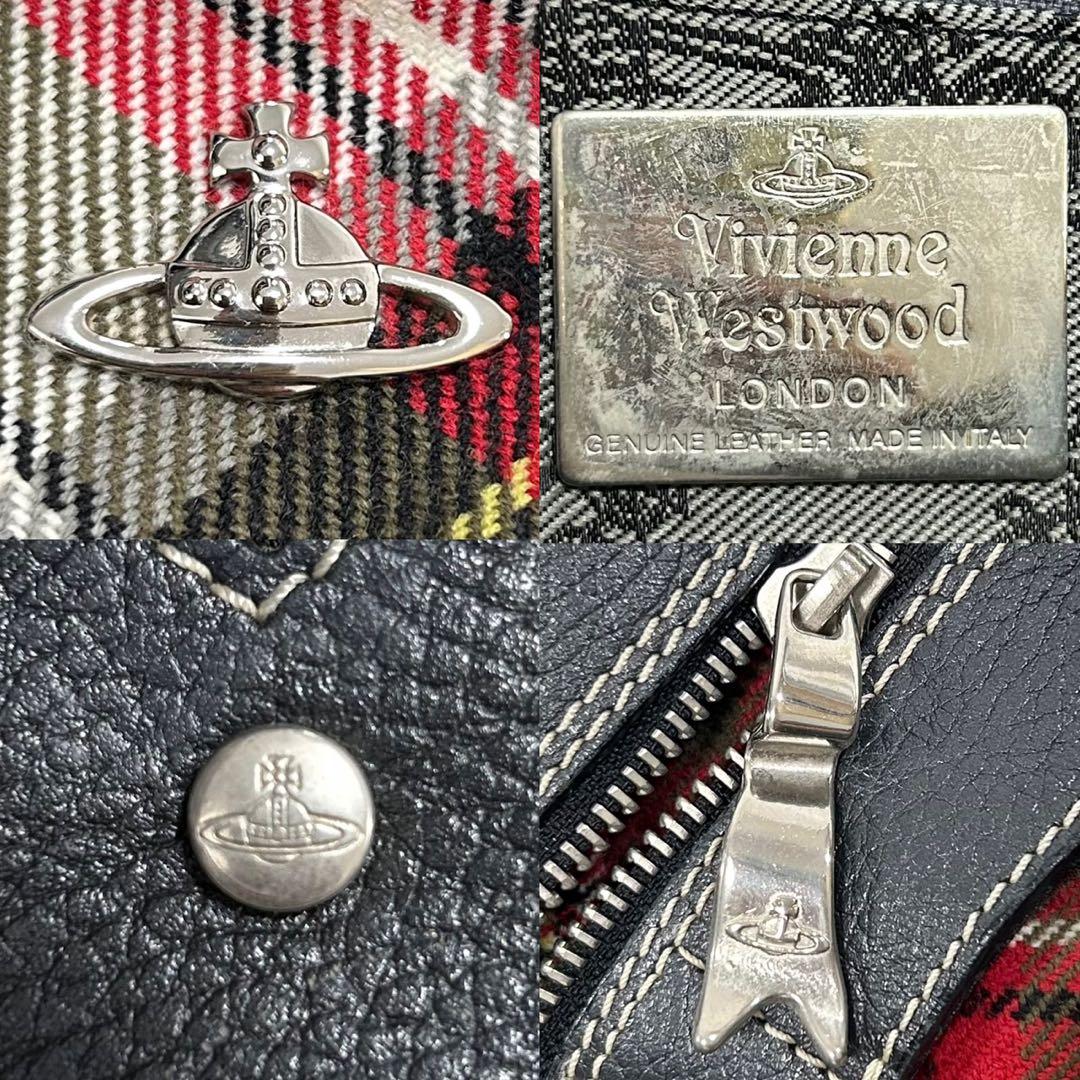 【美品】ヴィヴィアンウエストウッド ダービー ボストンバッグ チェック オーブ