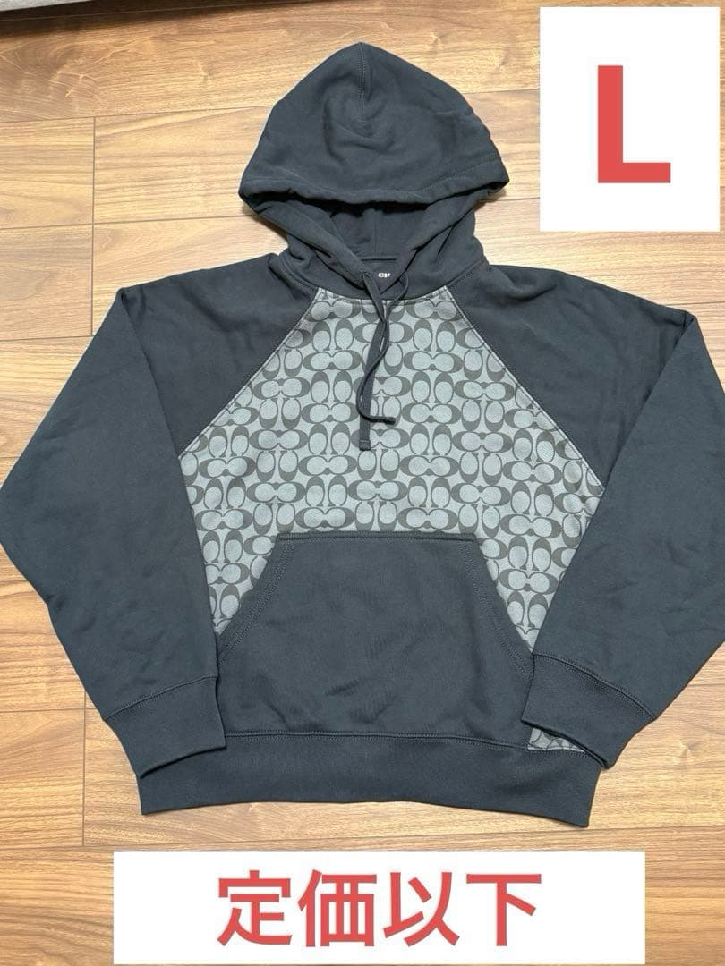 COACH SIG HOOD チャコールシグネチャー Lサイズ