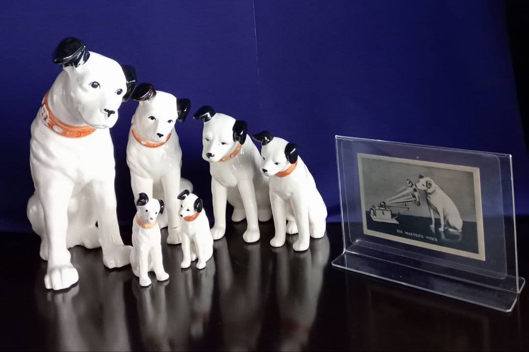 【希少】昭和レトロ　(日本)ビクター　ニッパーくん6体　ニッパー説明文札及び箱付