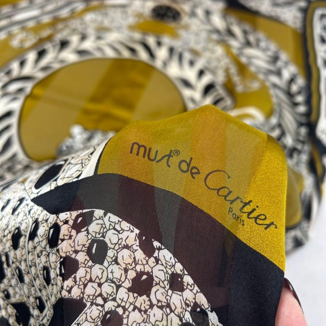 K642 カルティエ イタリア製 大判 スカーフ ブラック カーキ レディース