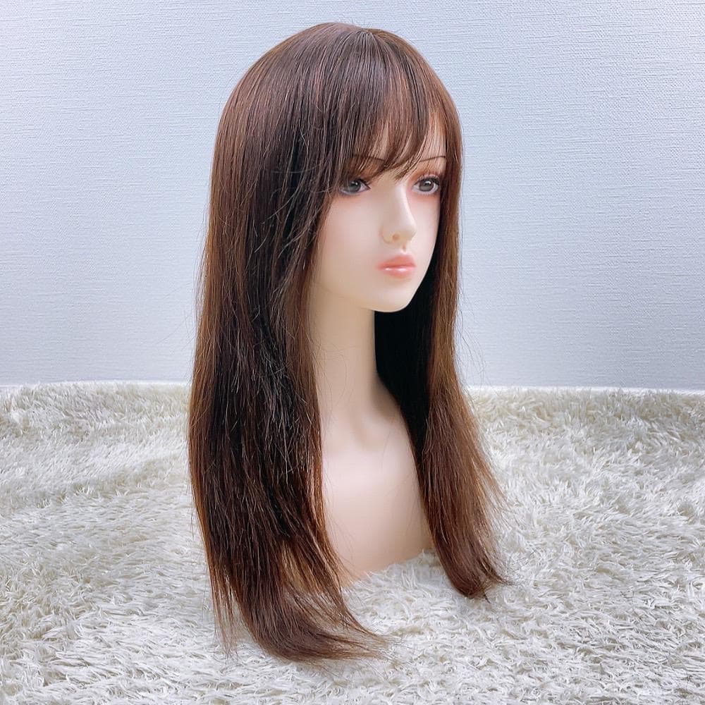 人毛100% フルウィッグ 医療用 ロングストレート ライトブラウン 60cm
