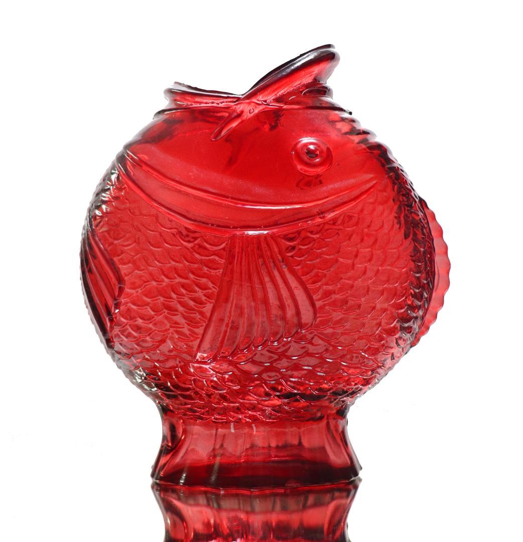 オールド・バカラ 稀少型 1889年 魚造形 大型花瓶 赤色硝子 24cm