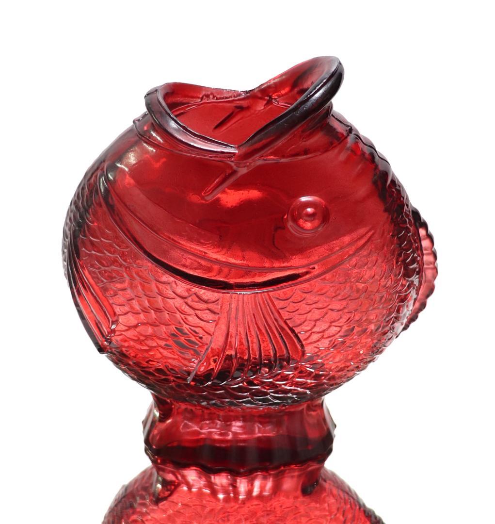 オールド・バカラ 稀少型 1889年 魚造形 大型花瓶 赤色硝子 24cm