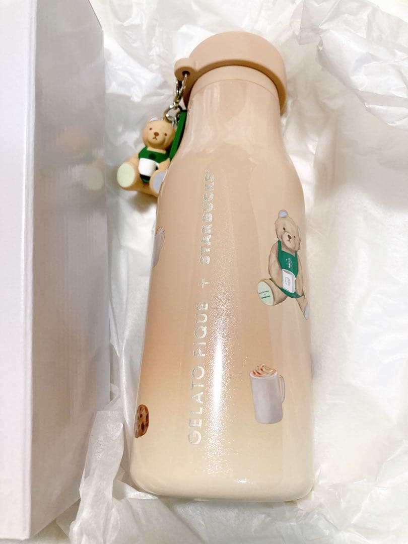 スタバ ジェラピケ コラボ　リッドカバーベアチャーム ステンレスボトル モカ