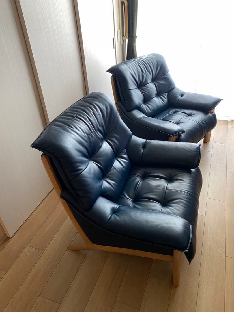 値下げしました！ネイビー レザー 1人掛けソファ