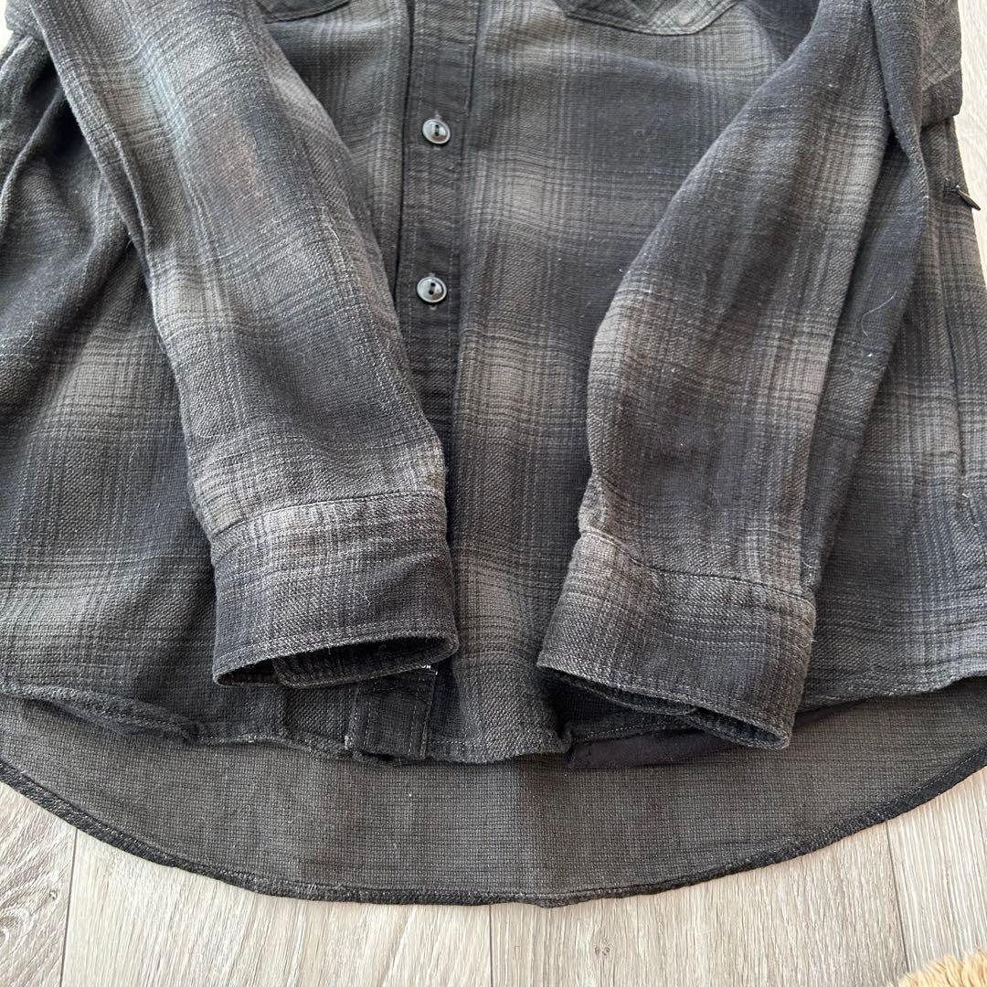 DELUXE デラックス オンブレチェックシャツ 長袖 黒 L サイドポケット