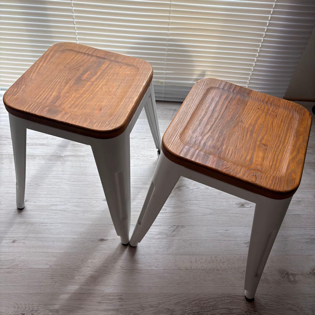 送料込・アイアンチェア・ロータイプ2脚・ホワイト インダストリアルチェア