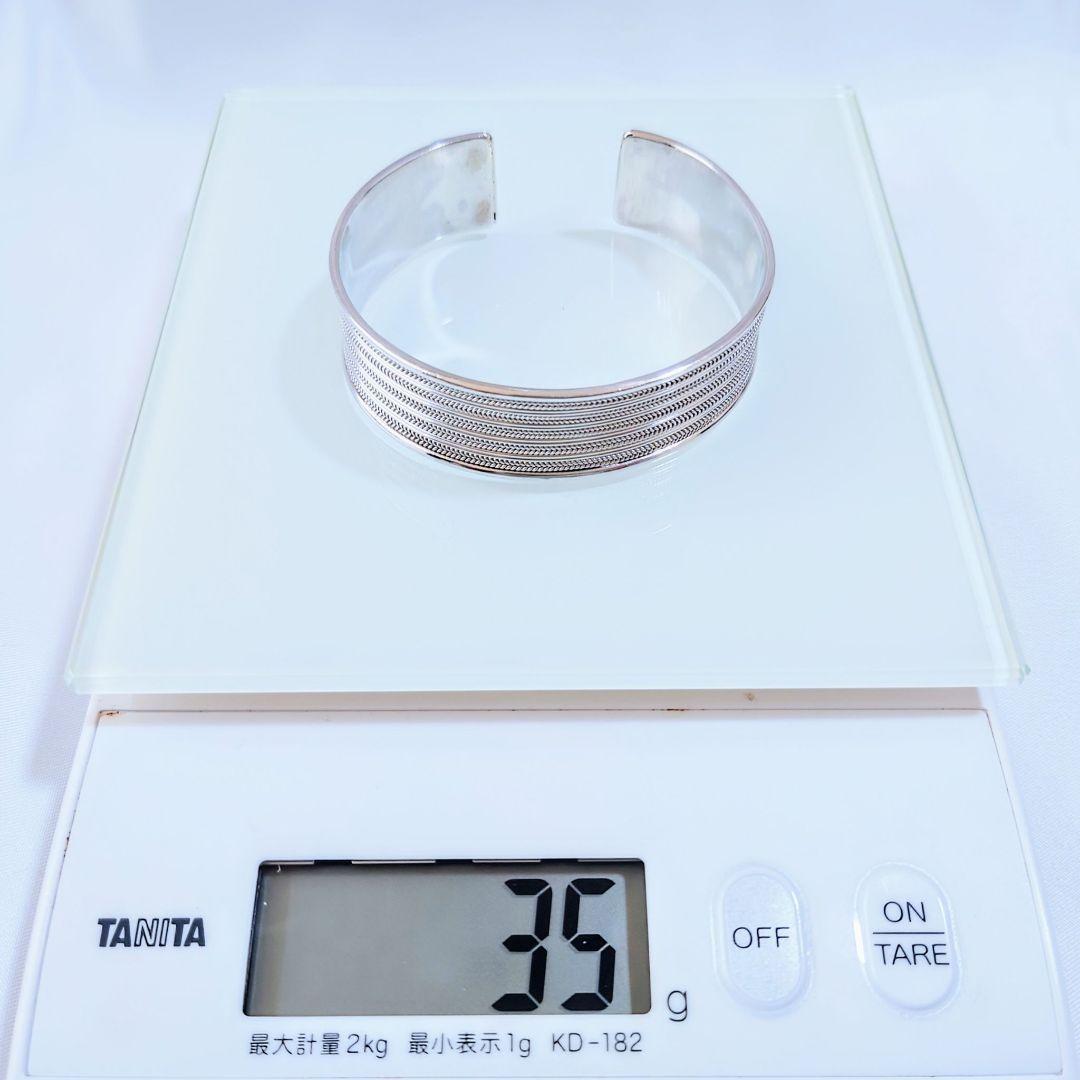 【シルバー925／SILVER925】繊細ツイステッドバングル 35g 磨き布付