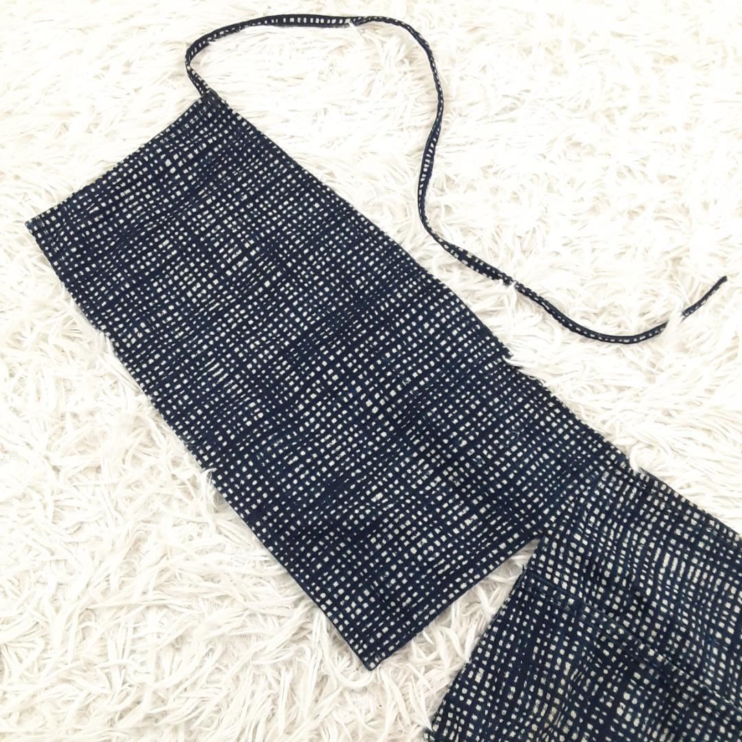 美品◎45rpm 45R 腰巻エプロン デニムエプロン 藍染め 総柄 日本製