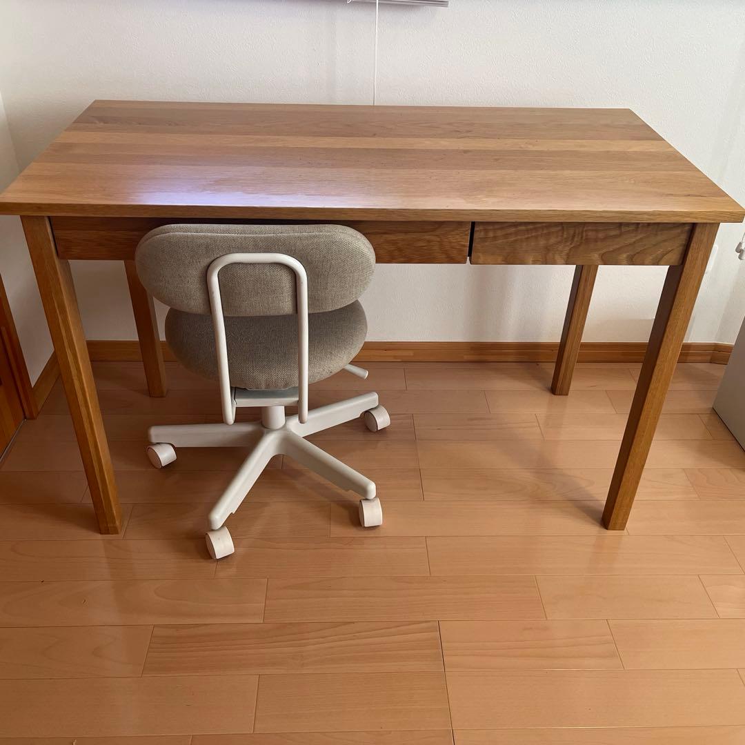 無垢材デスク(引き出し付き)オーク材　廃盤品