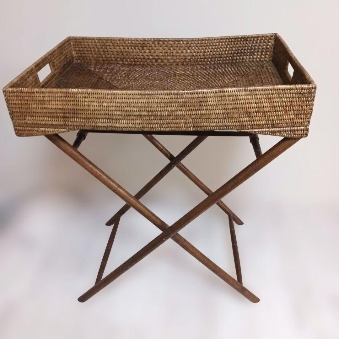 極美品　ラタン 　バトラーズトレーテーブル 　天然素材 　折りたたみ アジアン