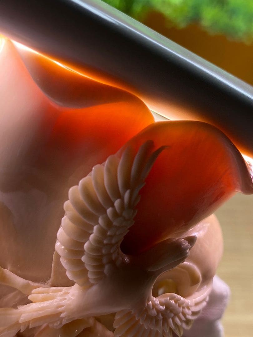 天然マンモス牙美しい手作り彫刻花開富貴置物