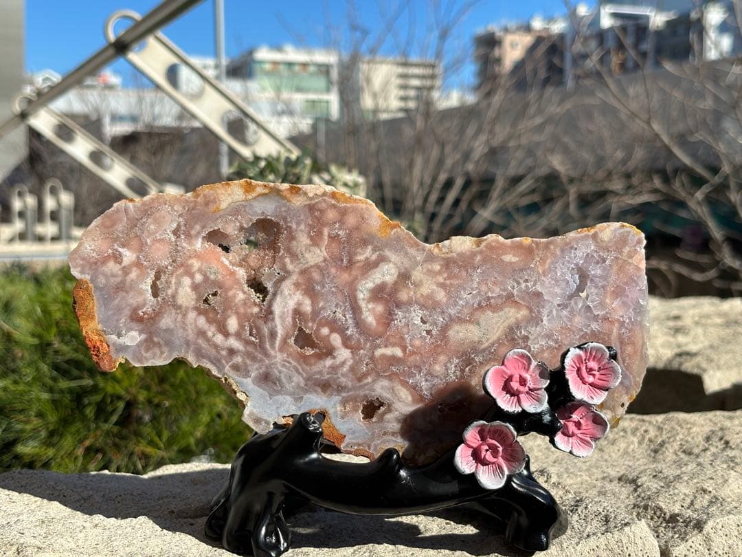 【恋愛運】MR98ピンクアメジスト・桜瑪瑙⭐️プレート大⭐️ジオード⭐️玄関・台座