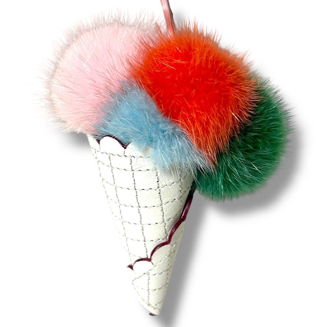 【美品】FENDI フェンディ チャーム キーホルダー アイスクリーム ファー