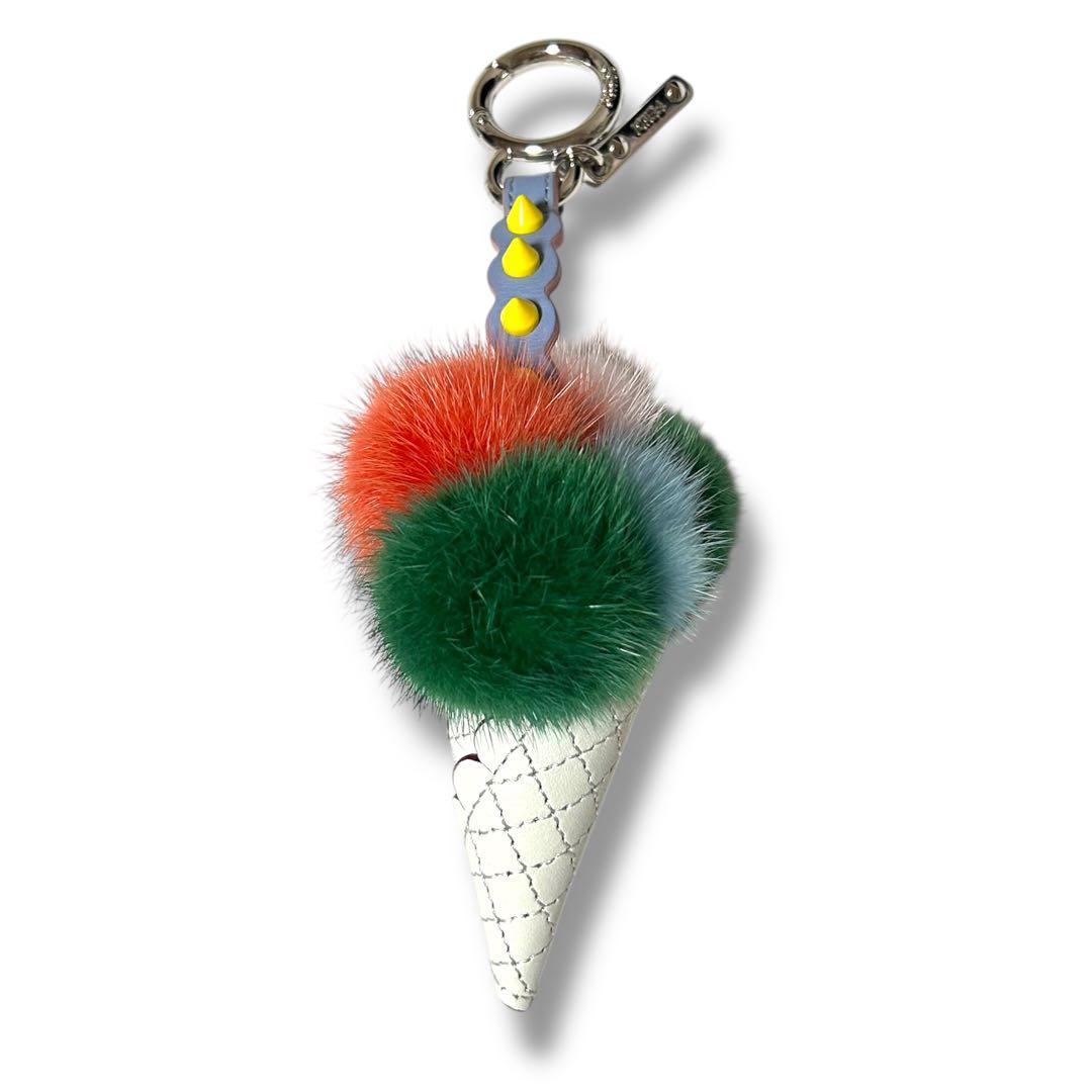 【美品】FENDI フェンディ チャーム キーホルダー アイスクリーム ファー