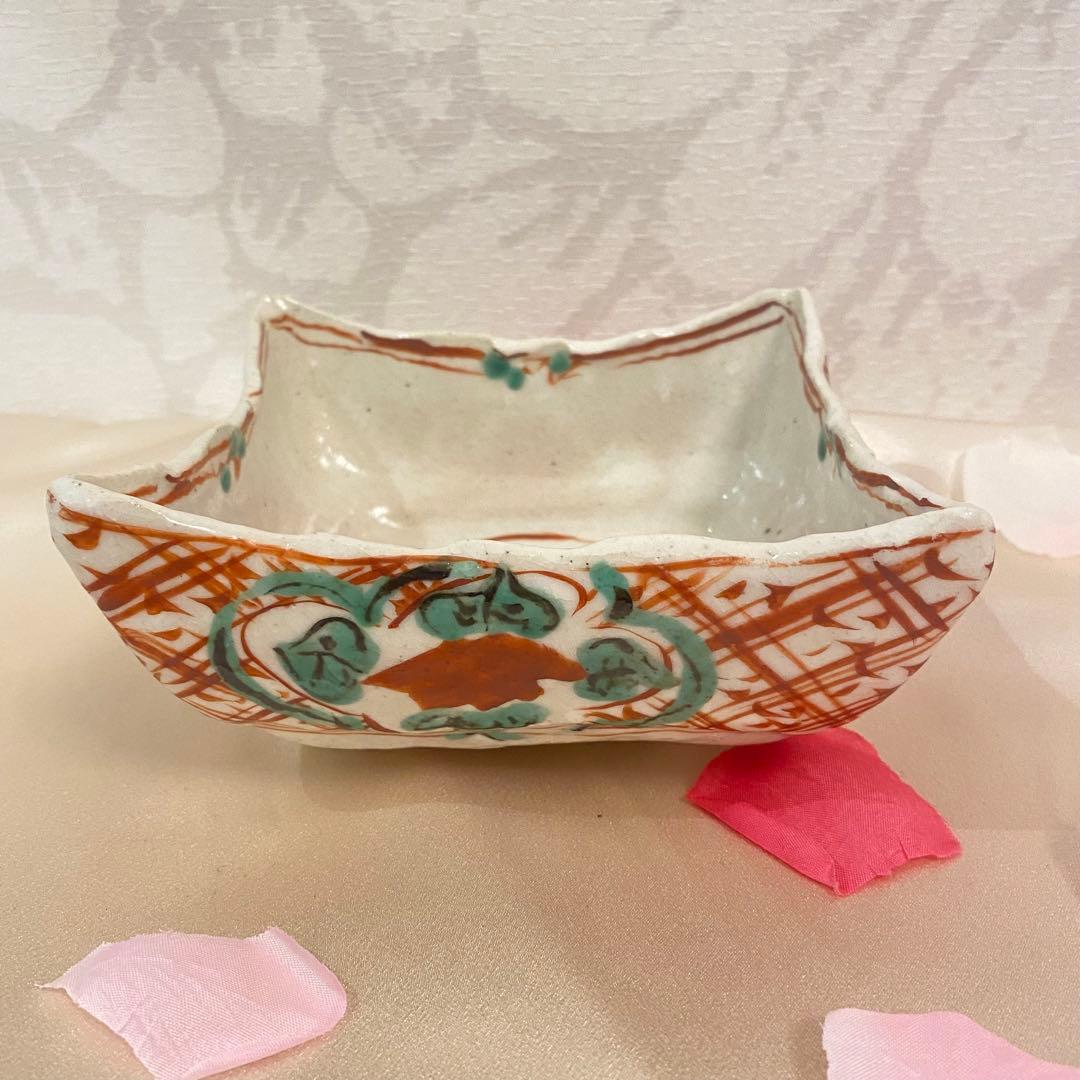 黒岩卓実 赤絵 角鉢　美濃焼き 赤　焼き物　作家もの 作家 赤鉢 お皿 食器