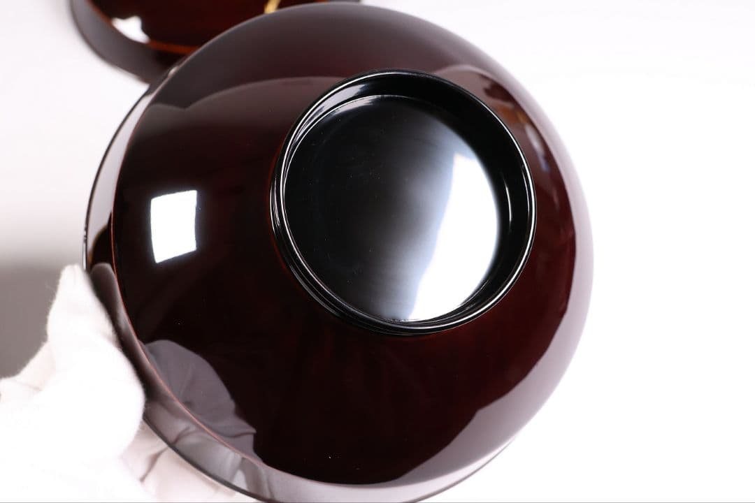 【CM376】大正期 月と松 飛翔鶴 金蒔絵 欅地溜塗 黒塗 椀二客 木製漆器