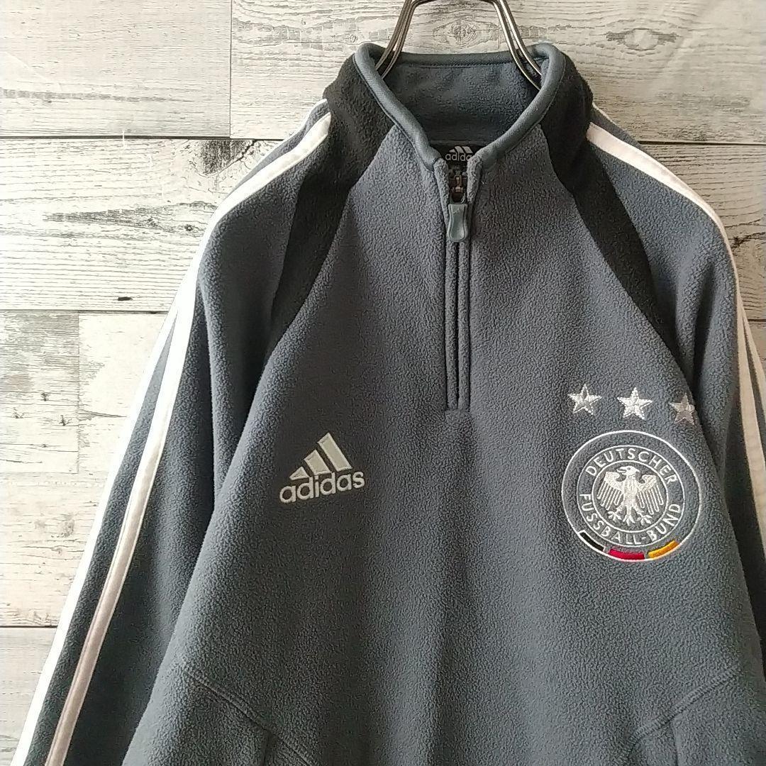 使用感少☆アディダス ドイツ代表 刺繍 エンブレム ハーフジップ フリース M