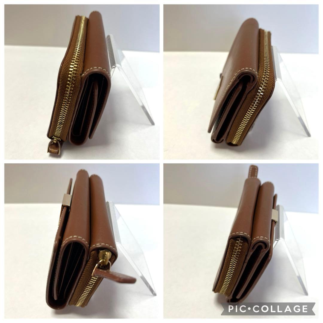 Agnes b アニエスベー　ブラウン レザー 三つ折り財布　ミニウォレット